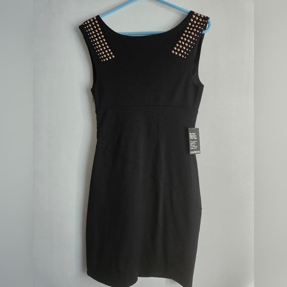 Express Black Dress with Gold Studs Size 8 - Picture 8 of 9